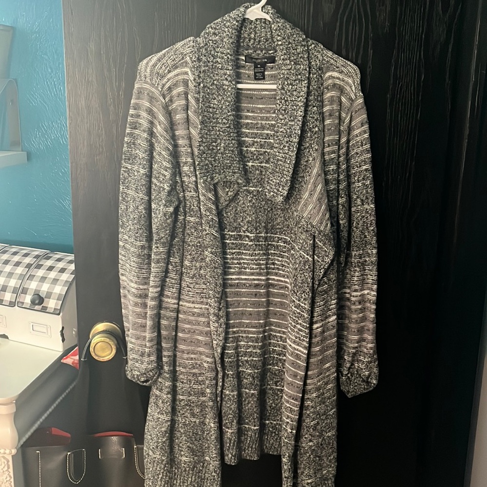 Cable Knit Shawl Collar Cardigan Sweater - Gray